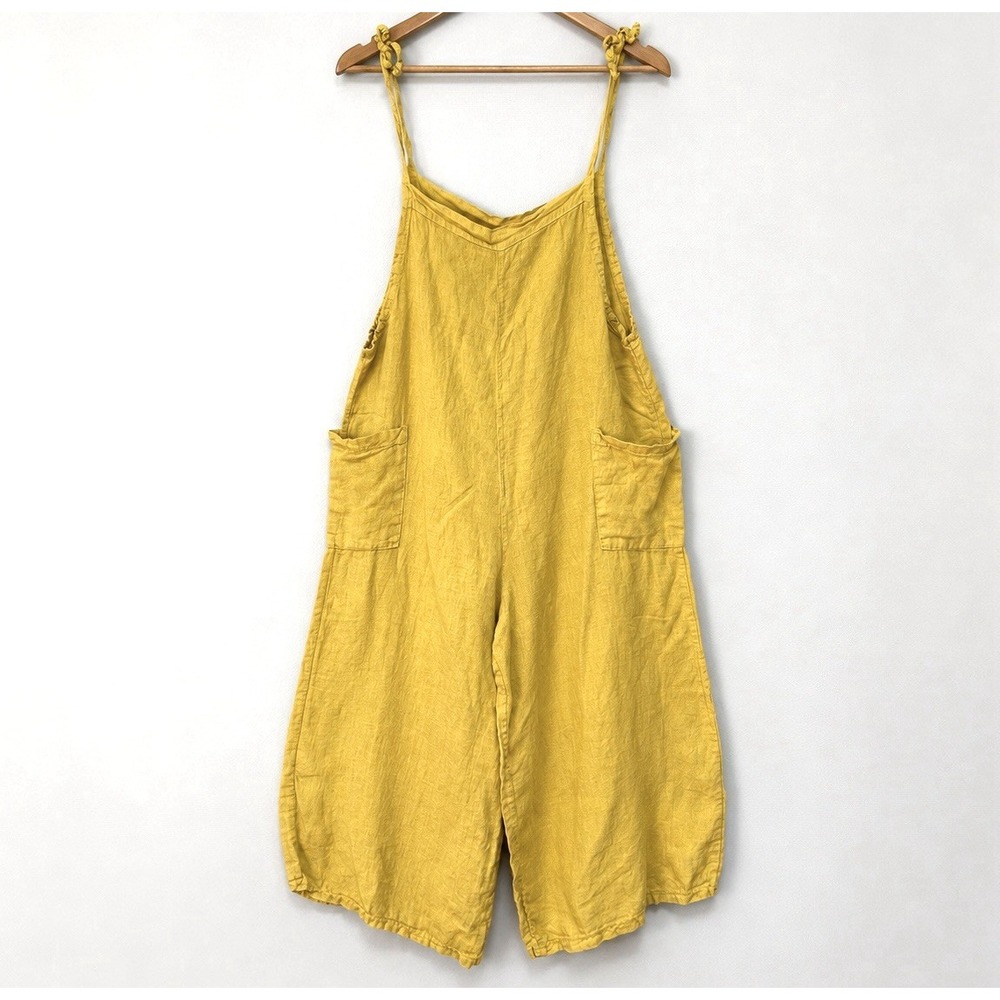Meo Meli 100% Linen Jumpsuit One Size Yellow Wide Leg Lagenlook Made Italy Artsy